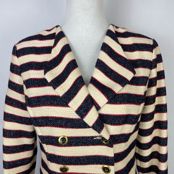 Cabi #5094 | Cruise Jacket Navy Cream Red Stripe Nautical Double Breasted Blazer - Picture 5 of 16